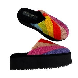 Kurt Geiger Kensington Faux Shearling Platform Slippers Rainbow Shoes 40 (US 9)
